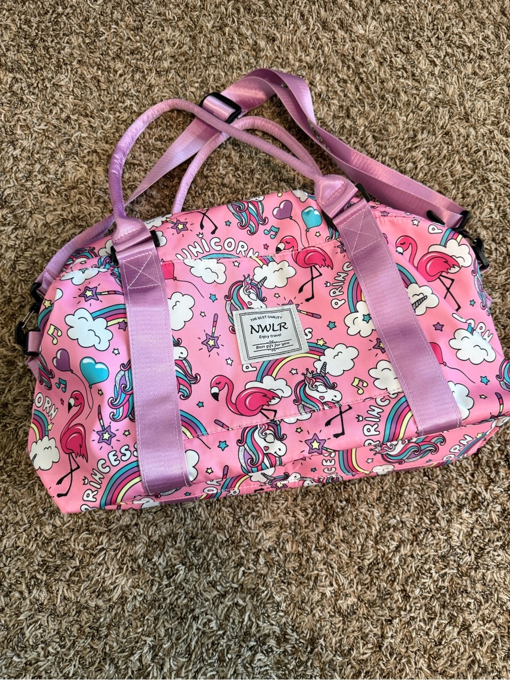 Kids Pink Unicorn & Flamingo Travel Duffel Bag by
